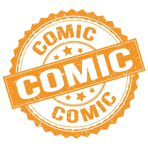 COMIC text written on orange round stamp sign