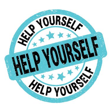 HELP YOURSELF text written on blue-black grungy stamp sign.