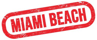 MIAMI BEACH, text on red rectangle stamp sign.