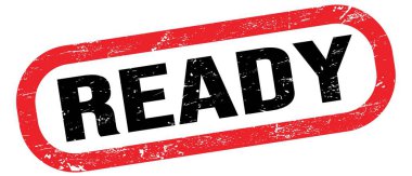 READY, text on red-black rectangle stamp sign.