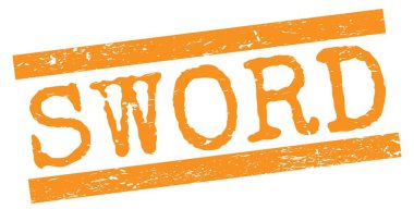 SWORD text written on orange grungy lines stamp sign.
