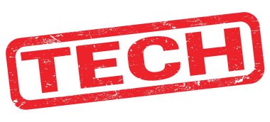 TECH text written on red rectangle stamp sign.