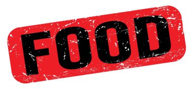 Kırmızı-siyah grungy işareti üzerine FOOD metni.