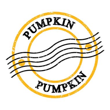 PUMPKIN, text written on yellow-black grungy postal stamp.