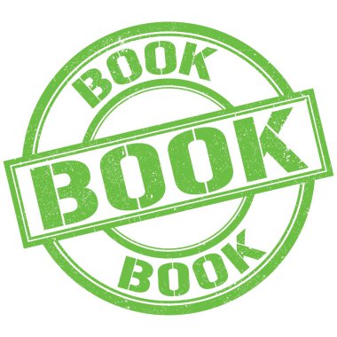 BOOK text written on green round stamp sign
