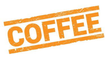 COFFEE text written on orange rectangle stamp sign.