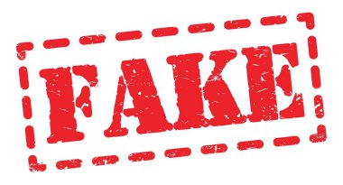 FAKE text written on red dash stamp sign.