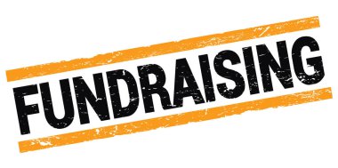 FUNDRAISING text written on black-orange rectangle stamp sign.