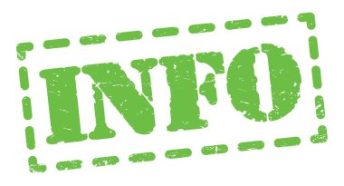 INFO text written on green dash stamp sign.