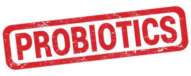 PROBIOTICS text written on red rectangle stamp sign.