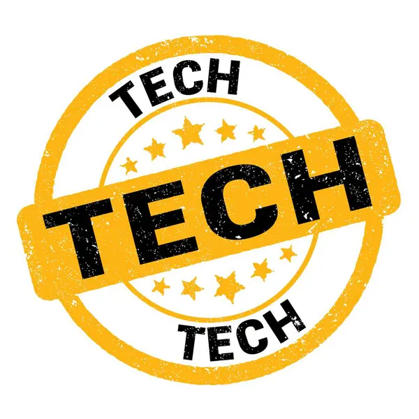 TECH text written on yellow-black grungy stamp sign.