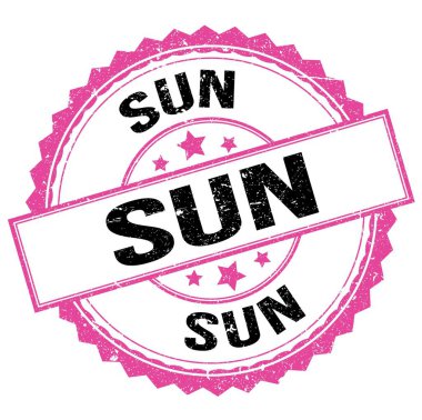 SUN text written on pink-black round stamp sign