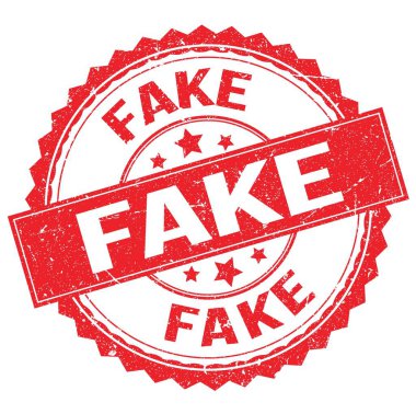 FAKE text written on red round stamp sign