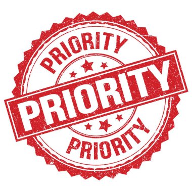 PRIORITY text written on red round stamp sign