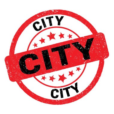 Kırmızı-siyah grungy işareti üzerine yazılmış şehir metni.