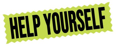 HELP YOURSELF text written on green-black zig-zag stamp sign.
