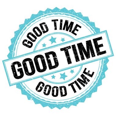 Good TIME metni mavi-siyah yuvarlak mühür işareti üzerine yazılmış