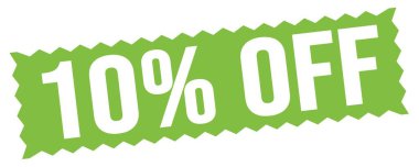 10% OFF text written on green zig-zag stamp sign.