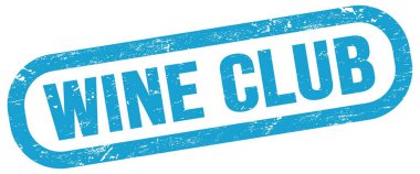 WINE CLUB, text on blue rectangle stamp sign.