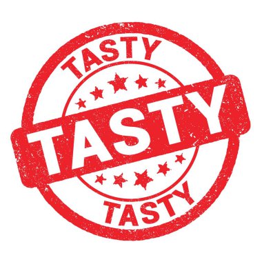 Kırmızı grungy mühür işareti üzerine yazılmış lezzetli metin.