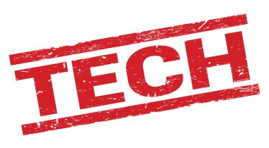 TECH text written on red rectangle stamp sign.
