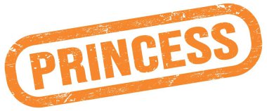 PRINCESS, text on orange rectangle stamp sign.