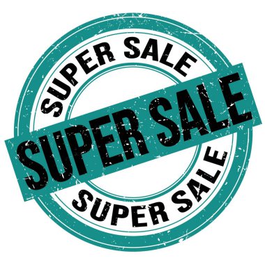 SUPER SALE text written on blue-black round grungy stamp sign