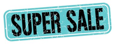 SUPER SALE text written on blue-black grungy stamp sign.