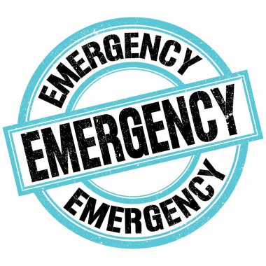 EMERGENCY text written on blue-black round stamp sign