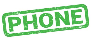 PHONE text written on green rectangle stamp sign.