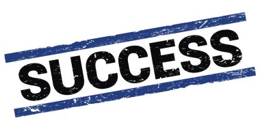Siyah-mavi dikdörtgen mühür işareti üzerine yazılmış SUCCESS metni.