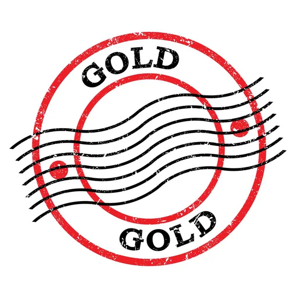 Gold Tekst Geschreven Rood Zwarte Grungy Postzegel — Stockfoto