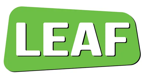 Leaf Text Napsaný Zeleném Trapézovém Razítku — Stock fotografie
