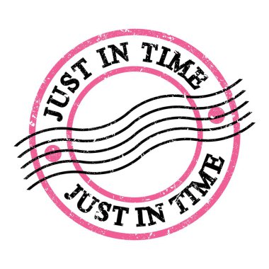 Sadece zamanında, pembe-siyah grungy posta pulu üzerine yazılmış metin.