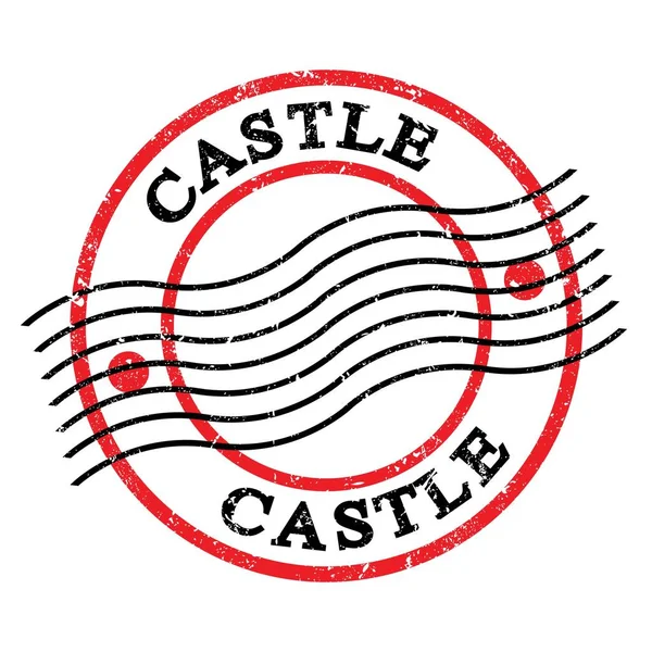 Castle Teks Ditulis Pada Cap Pos Merah Hitam Grungy — Stok Foto