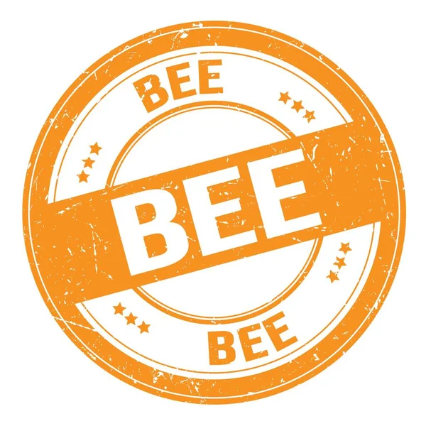 Bee Text Skriven Orange Runda Grungy Stämpel Tecken — Stockfoto