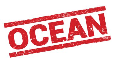 OCEAN text written on red rectangle stamp sign.