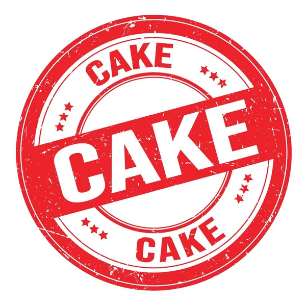 Cake Tekst Napisany Czerwonym Okrągłym Grungy Znak Znaczka — Zdjęcie stockowe