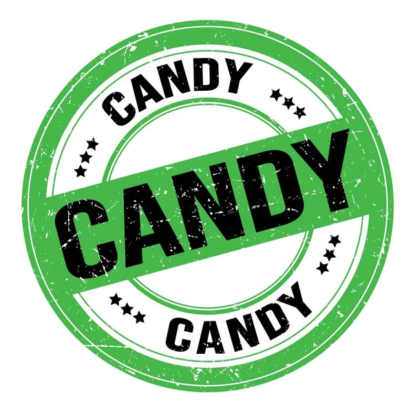 Teks Candy Ditulis Pada Tanda Cap Hijau Hitam Bulat Grungy — Stok Foto