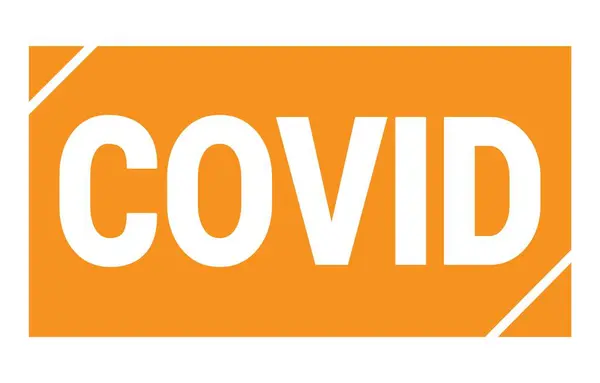 Covid Text Skriven Orange Rektangel Stämpel Tecken — Stockfoto