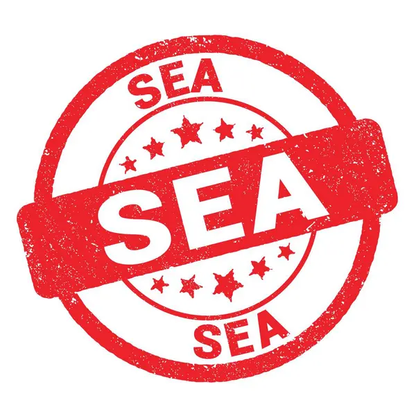 Sea Tekst Napisany Czerwonym Grungy Znak Znaczka — Zdjęcie stockowe