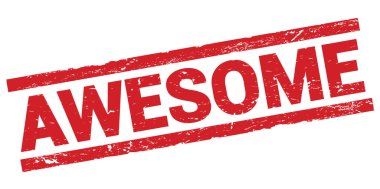 Kırmızı dikdörtgen damga işareti üzerine yazılmış AWESOME metni.