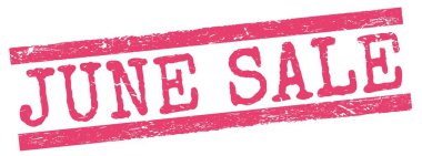 Pembe grungy line damgası üzerine yazılmış haziran satışı metni.