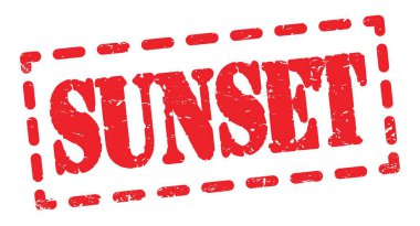 Kırmızı çizgi işareti üzerine yazılmış SUNSET metni.