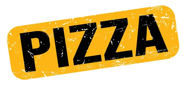 Pizza Text Napsaný Žlutočerném Grungy Razítku — Stock fotografie