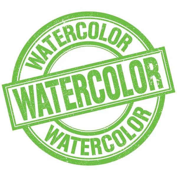 Watercolor Tekst Geschreven Woord Groene Ronde Stempel Teken — Stockfoto