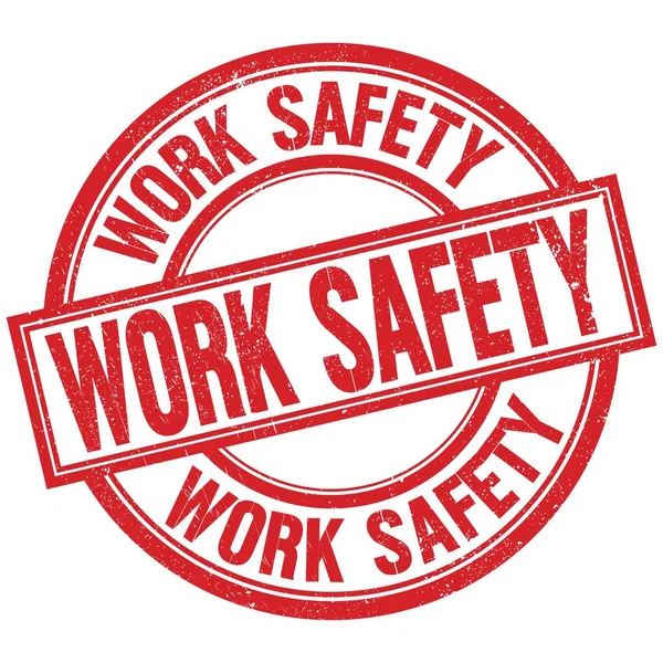 Trabajo Seguridad Texto Escrito Palabra Rojo Ronda Sello Signo — Foto de Stock