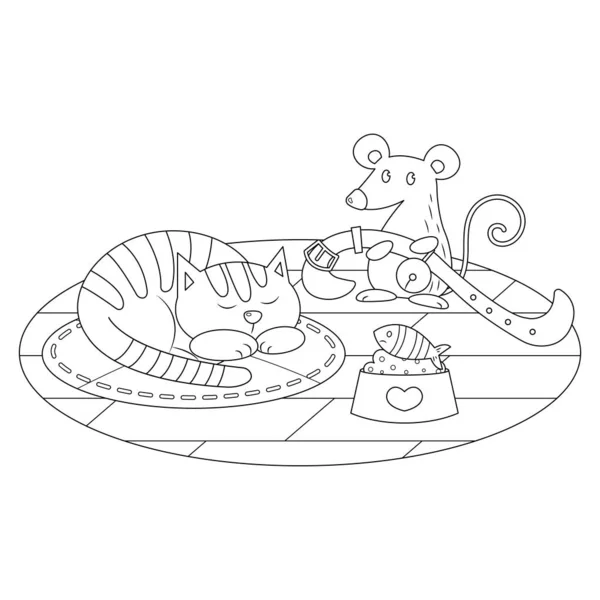Belling Cat Picture Story Book Aesop Fable Illustration Cute Illustration — Vector de stock