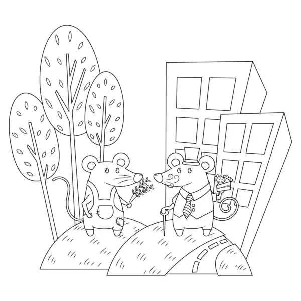 物語の本のための町のマウスと国のマウス画像 イソップの寓話 おとぎ話や本のためのかわいいイラスト漫画 — ストックベクタ