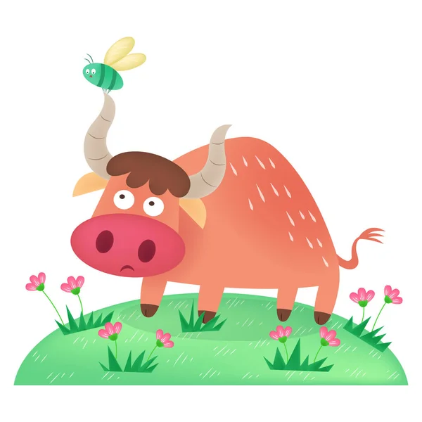 Gnat Bull Picture Story Book Aesop Fable Illustration Cute Illustration — Stok Vektör